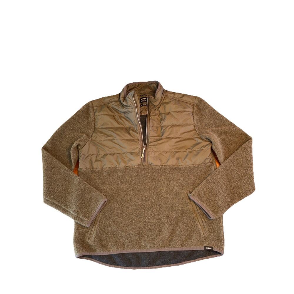 Prana Mens Incrediwool Half Zip Pullover Green Recycled Wool Sweater Sz L